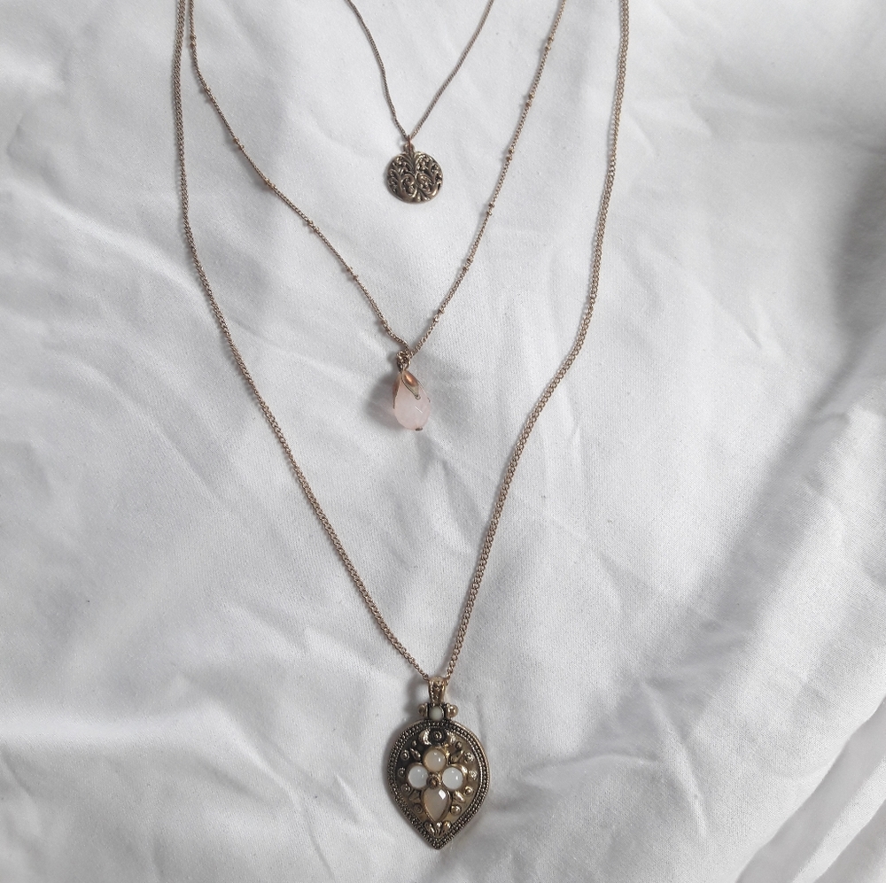3 in 1 Necklace Blush Pink with Gold